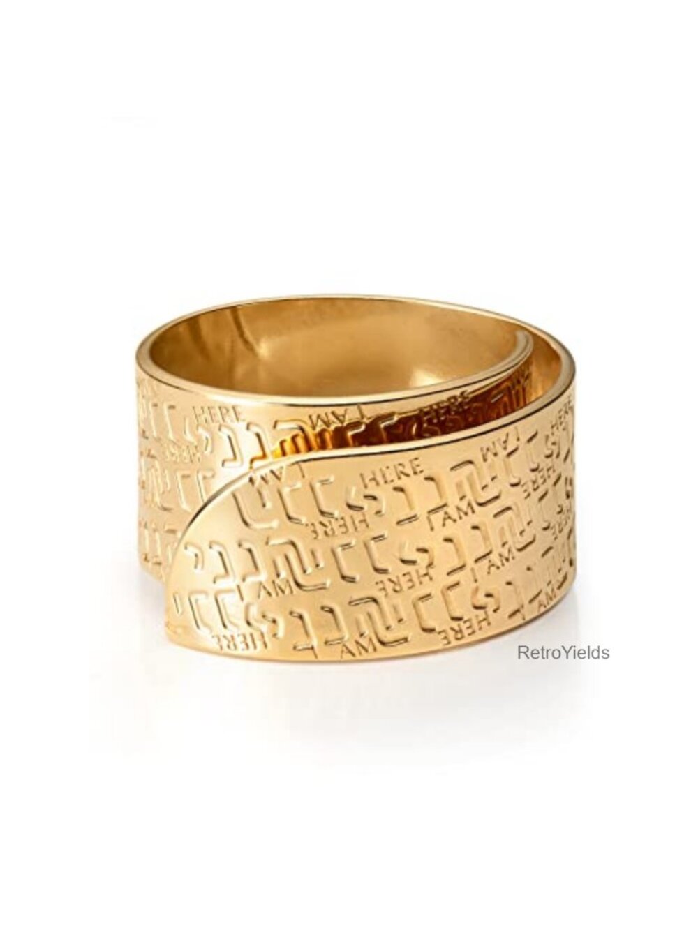 18k Yellow Gold Plated Brass Adjustable Wrap Ring Engraved Hineni